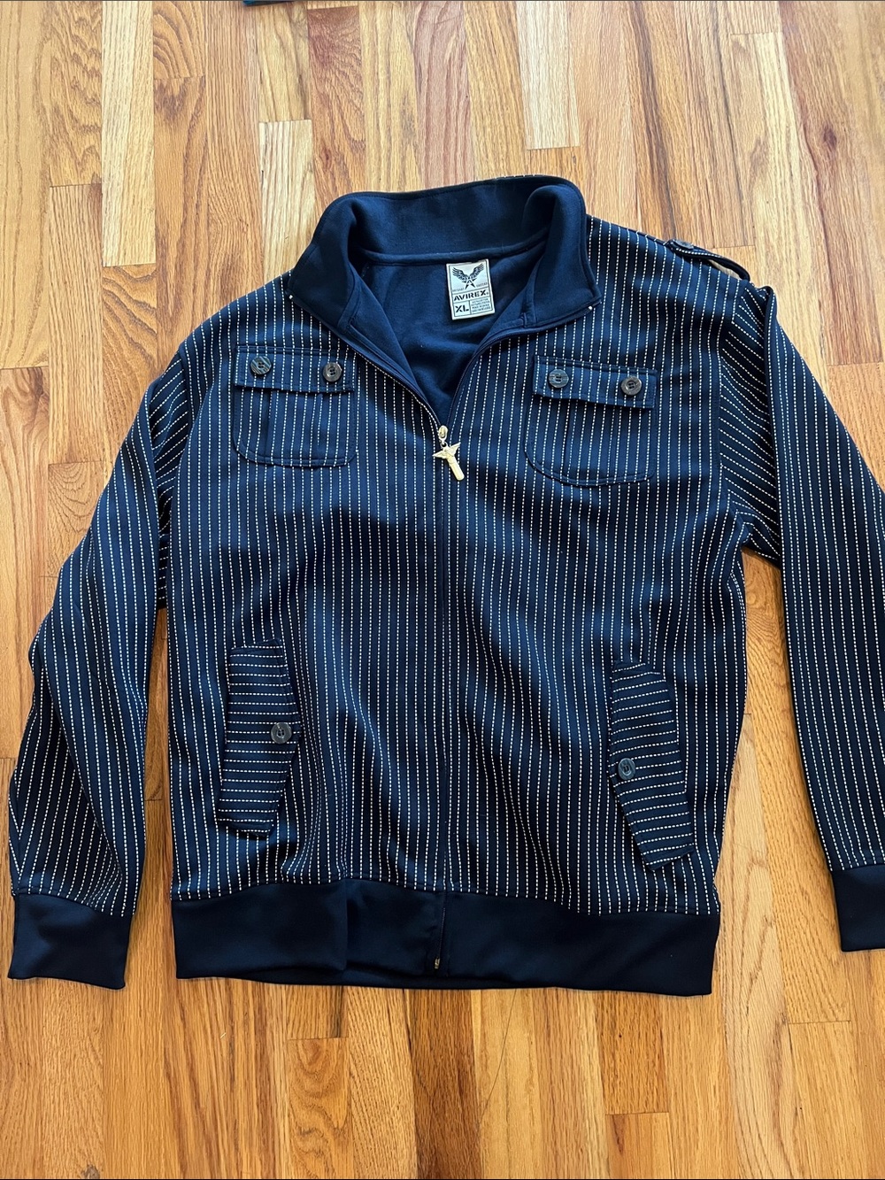 Avirex Black Pinstripe Quarter-Zip Jacket